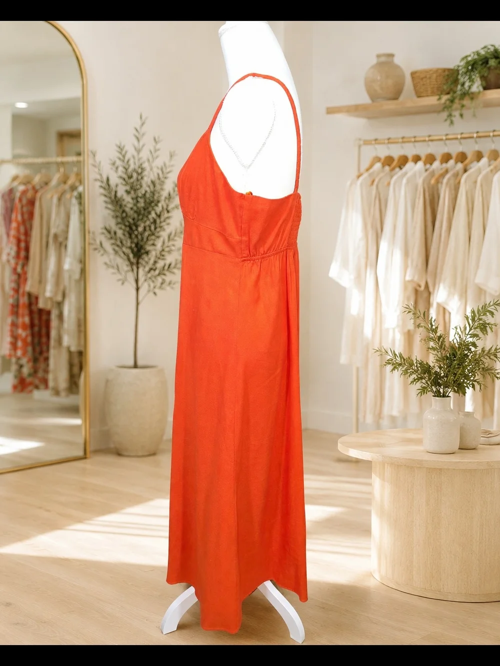 Monteau Los Angeles Coral Button-Front Spaghetti Strap Midi Dress NWOT - Picture 4 of 9
